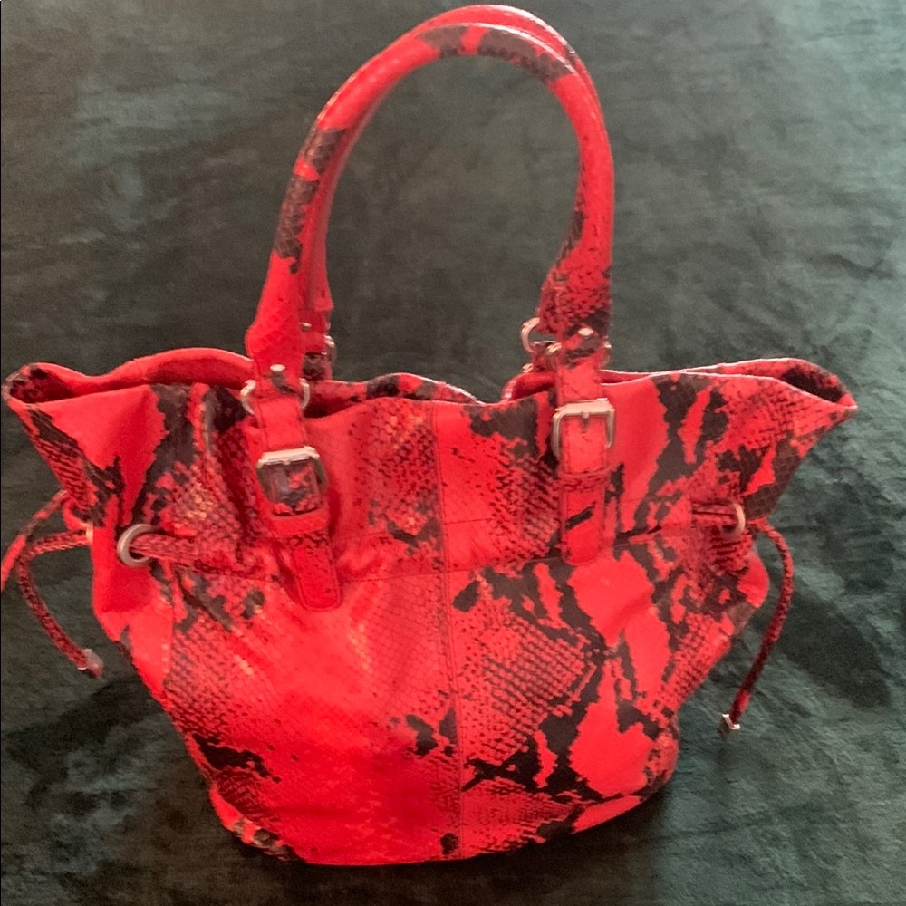 Calvin Klein Red Textured Drawstring Tote Bag